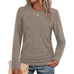 Womens Ruched Long Sleeve Sweater Tunic Fall Winter Crewneck Top Pullover Soft
